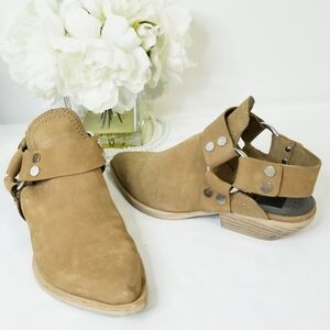 Dolce Vita Urban Slingback Tan Ankle Booties with Silver Stud Button Accents